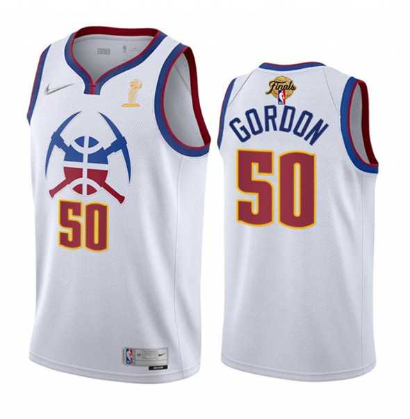 Mens Denver Nuggets #50 Aaron Gordon White 2023 Finals Earned Edition Stitched Basketball Jersey